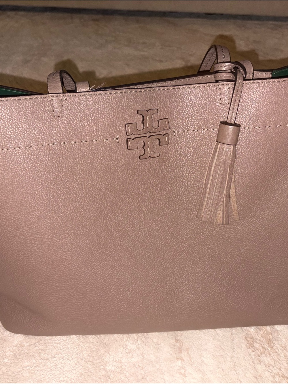 Tory Burch Dusty Pink Leather Tote with Tassel